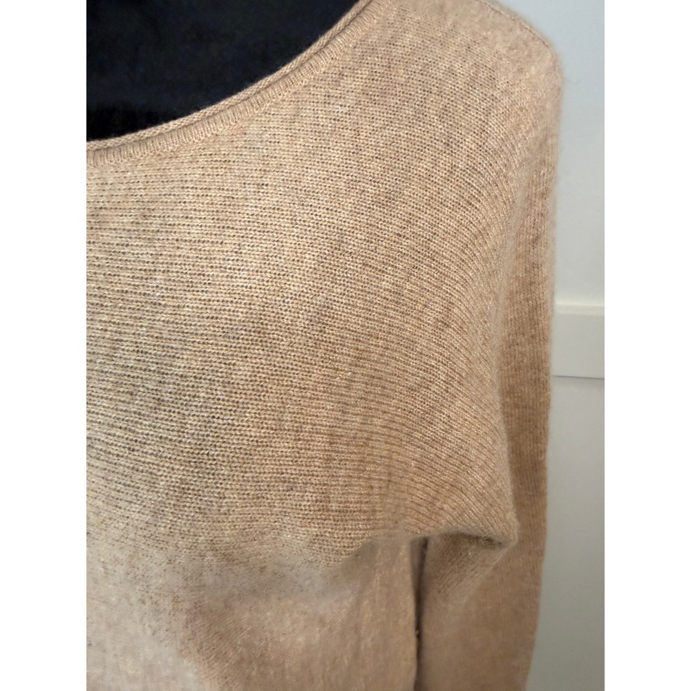 Halogen Cashmere Blend Wool Sweater Dress Tan Camel Crew Neck Long Sleeve M - Picture 3 of 7